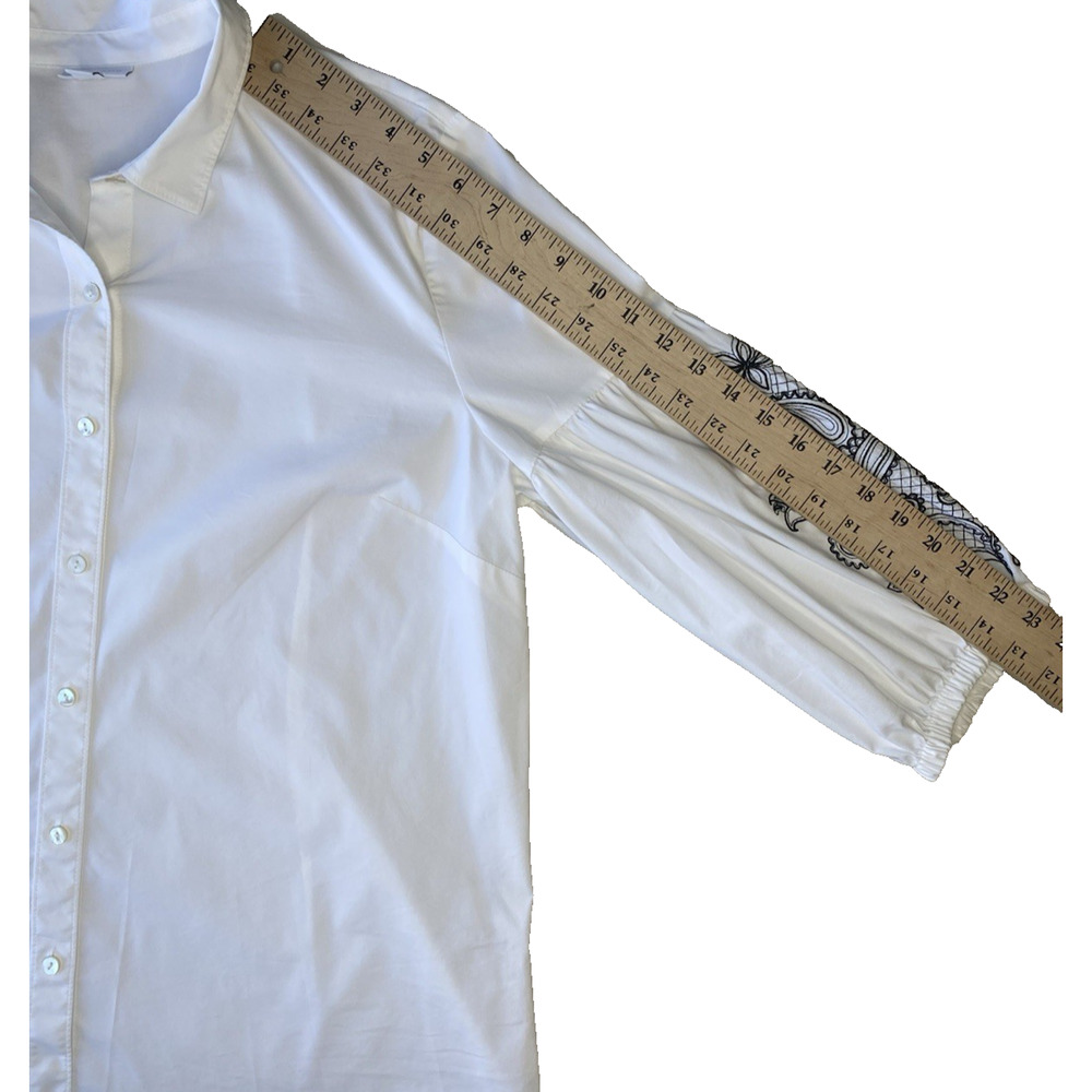 J Jill Blouse Women’s Large White & Black Paisley Bohemian Career Button Down - Picture 9 of 13